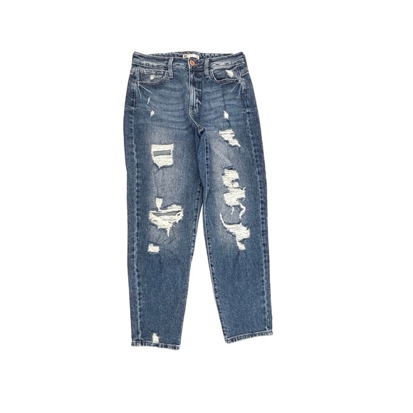 SO High Rise Mom Jean Distressed Women's size 5 Dark Wash Blue Denim Jeans - Picture 1 of 4